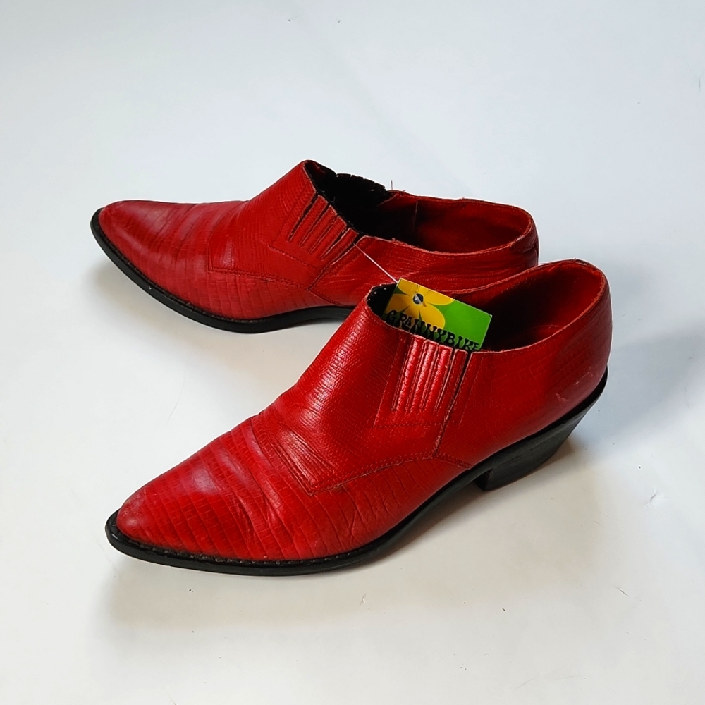 7 vintage low boots booties red leather